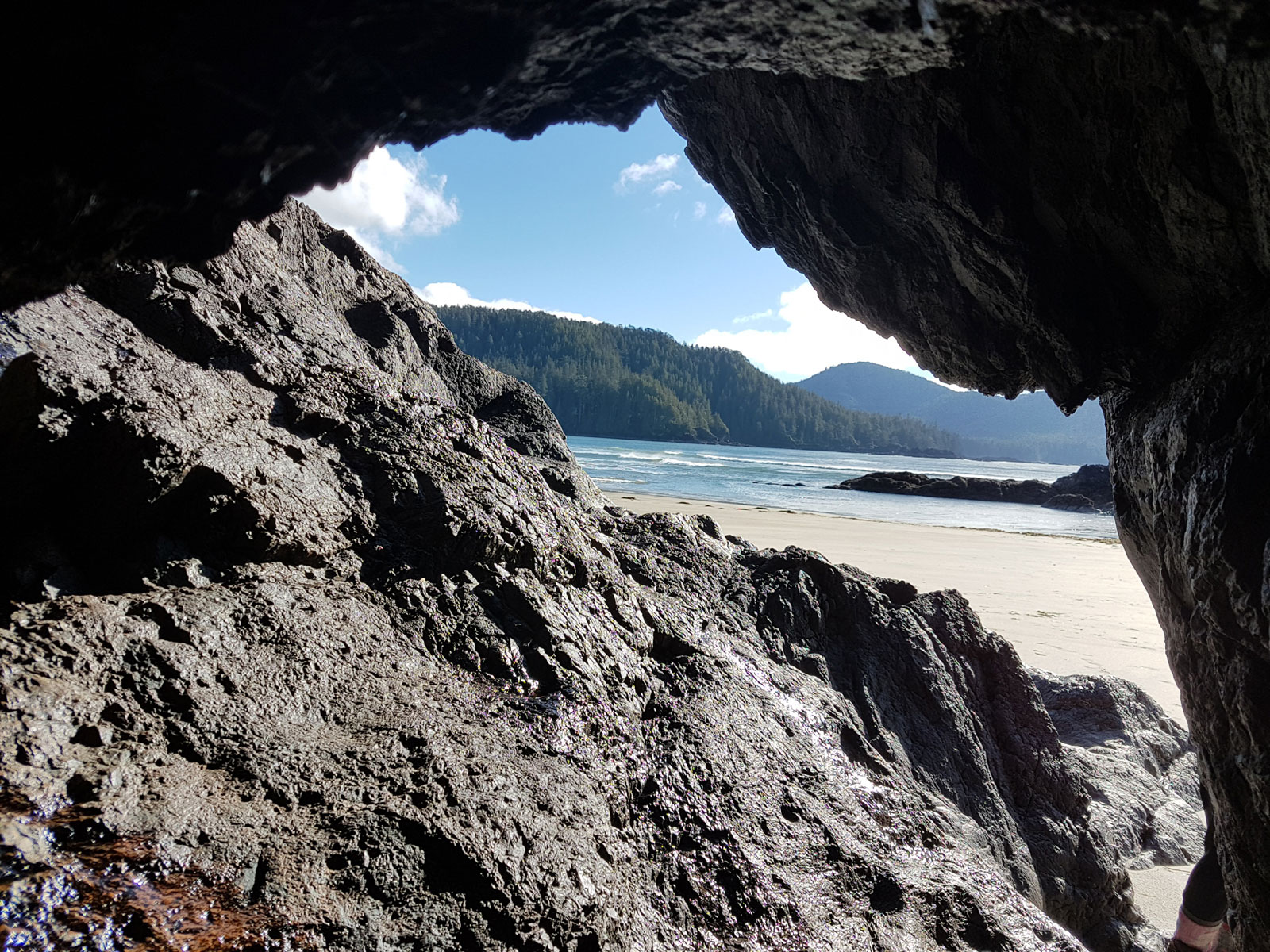 Vancouver Island ocean beach viewed from cave