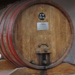 Large wood wine barrel at local vineyard