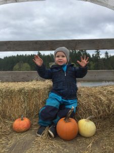 A young boy on a haayride at McNabb's farm